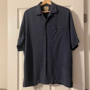 Luau 100% Finest Silk Hawaiian Shirt Men's M Short Sleeve Blue Navy
